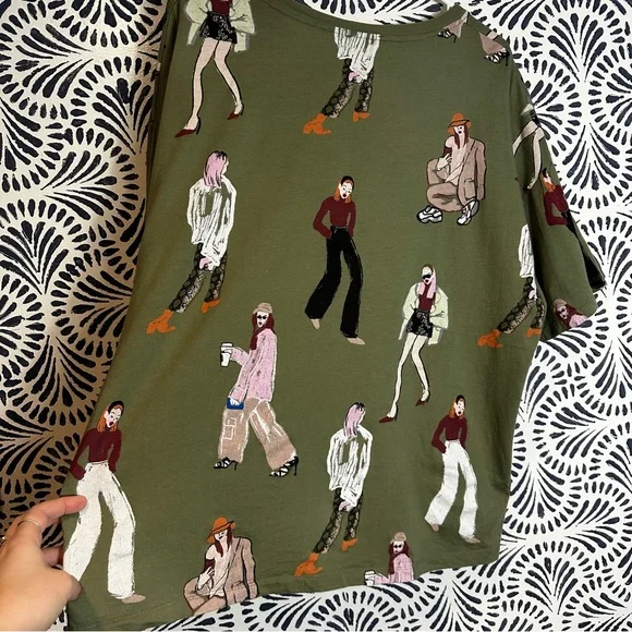Zara Graphic Fashion Drawn Women Artistic Cotton T Shirt - Picture 2 of 9